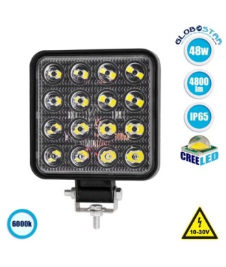 GLOBOSTAR® WORKPRO 85409 Προβολάκι LED 48W 4800lm 45° DC 10-30V Αδιάβροχο IP65 Ψυχρό Λευκό 6000K - CREE COB Chip - Μ10.8 x Π3.2 x Υ12.8cm - 2 Χρόνια Εγγύηση